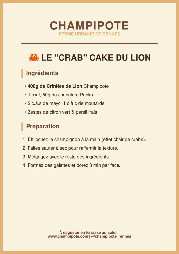crab cake de criniere de lion, recette lion's mane